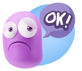3d Rendering Sad Character Emoticon Expression saying OK with Co