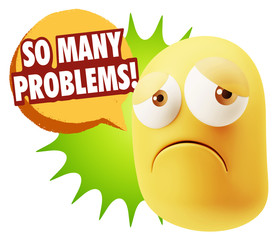 3d Rendering Sad Character Emoticon Expression saying So Many Pr