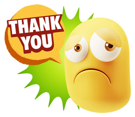 3d Rendering Sad Character Emoticon Expression saying Thank You