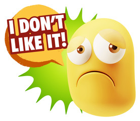 3d Rendering Sad Character Emoticon Expression saying I Don't Li