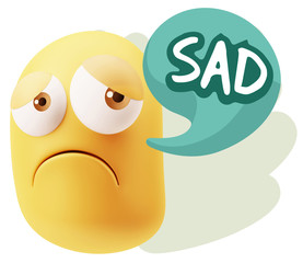 3d Rendering Sad Character Emoticon Expression saying Sad with C