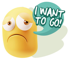 3d Rendering Sad Character Emoticon Expression saying I Want to