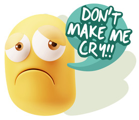 3d Rendering Sad Character Emoticon Expression saying Don't Make