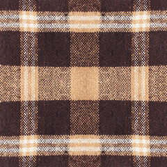 Brown checkered plaid fabric detail closeup for background