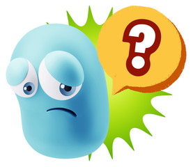 3d Rendering Sad Character Emoticon Expression saying Question M