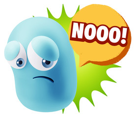 3d Rendering Sad Character Emoticon Expression saying No with Co