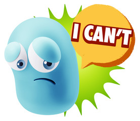 3d Rendering Sad Character Emoticon Expression saying I Can't wi