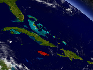 Jamaica from space highlighted in red