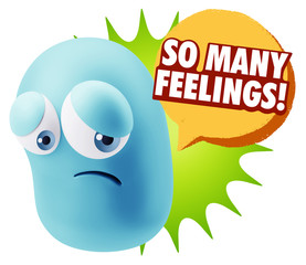 3d Rendering Sad Character Emoticon Expression saying So Many Fe