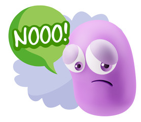 3d Rendering Sad Character Emoticon Expression saying No with Co