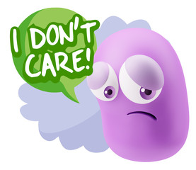 3d Rendering Sad Character Emoticon Expression saying I Don't Ca