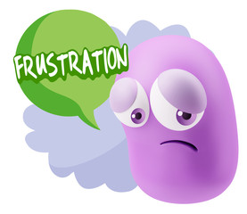 3d Rendering Sad Character Emoticon Expression saying Frustratio