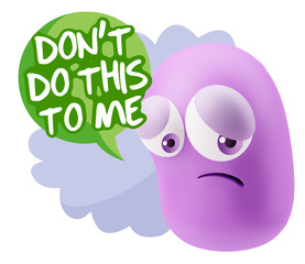 3d Rendering Sad Character Emoticon Expression saying Don't do t