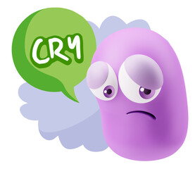 Obraz premium 3d Rendering Sad Character Emoticon Expression saying Cry with C