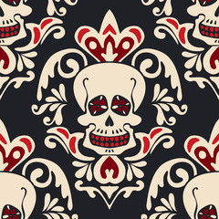 Victorian Gothic skull vector Damask Pattern.