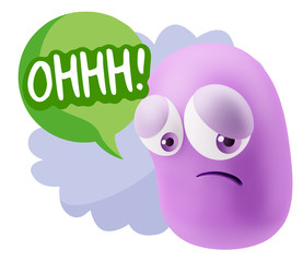 3d Rendering Sad Character Emoticon Expression saying Oh with Co
