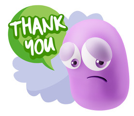 3d Rendering Sad Character Emoticon Expression saying Thank You