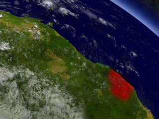 French Guiana from space highlighted in red