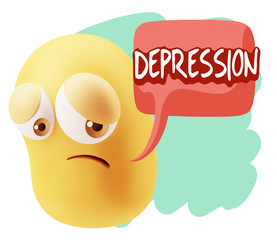3d Rendering Sad Character Emoticon Expression saying Depression