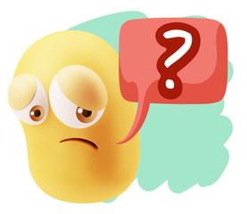 3d Rendering Sad Character Emoticon Expression saying Question M