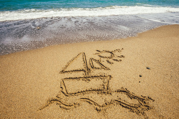 Ship painted on sand beach