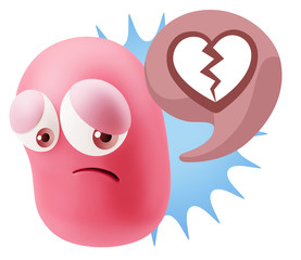 3d Rendering Sad Character Emoticon Expression saying Broken Hea