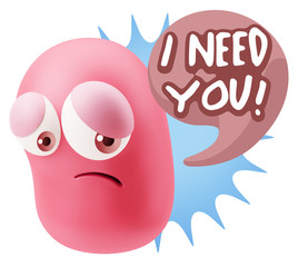 Obraz premium 3d Rendering Sad Character Emoticon Expression saying I Need you