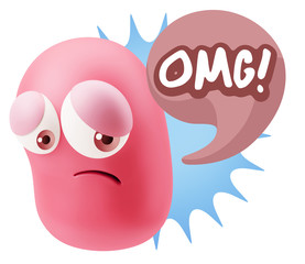 Obraz premium 3d Rendering Sad Character Emoticon Expression saying OMG with C