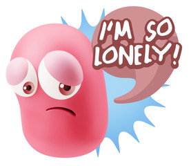 3d Rendering Sad Character Emoticon Expression saying I'm so Lon