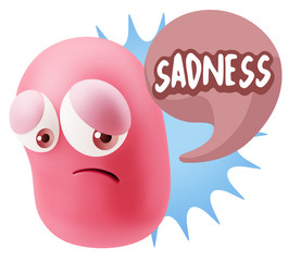 3d Rendering Sad Character Emoticon Expression saying Sadness wi