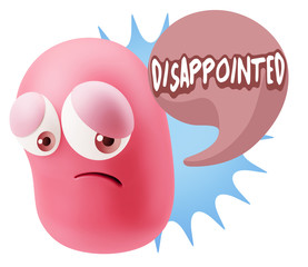 3d Rendering Sad Character Emoticon Expression saying Disappoint