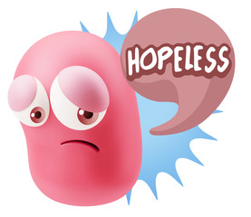 3d Rendering Sad Character Emoticon Expression saying Hopeless w