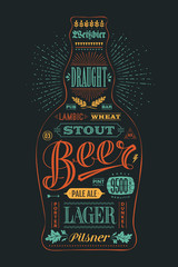 Poster bottle of beer with hand drawn lettering