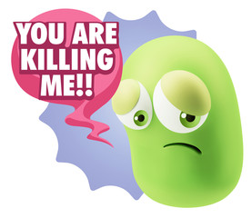 3d Rendering Sad Character Emoticon Expression saying You are Ki