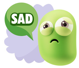 3d Rendering Sad Character Emoticon Expression saying Sad with C