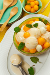 Exotic Cantaloupe Melon Ice Cream. Selective focus.