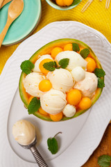 Exotic Cantaloupe Melon Ice Cream. Selective focus.
