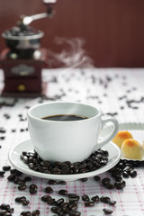 Coffee cup and coffee beans