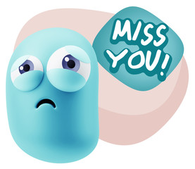 Obraz premium 3d Rendering Sad Character Emoticon Expression saying Miss You w