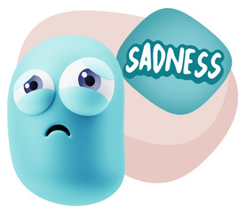3d Rendering Sad Character Emoticon Expression saying Sadness wi