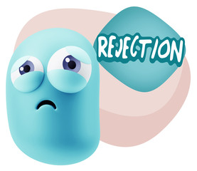 3d Rendering Sad Character Emoticon Expression saying Rejection