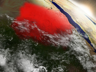 Sudan from space highlighted in red