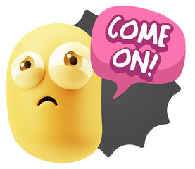 3d Rendering Sad Character Emoticon Expression saying Come On wi