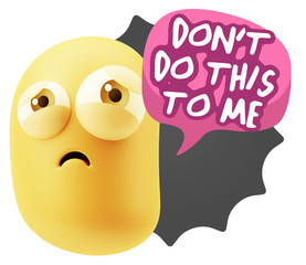 3d Rendering Sad Character Emoticon Expression saying Don't do t