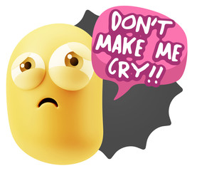 3d Rendering Sad Character Emoticon Expression saying Don't Make