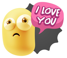 3d Rendering Sad Character Emoticon Expression saying I Love You