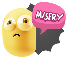 3d Rendering Sad Character Emoticon Expression saying misery wit