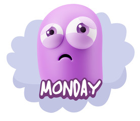 3d Rendering Sad Character Emoticon Expression saying Monday wit
