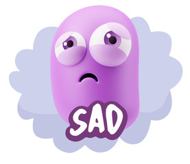 3d Rendering Sad Character Emoticon Expression saying Sad with C