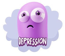 3d Rendering Sad Character Emoticon Expression saying Depression
